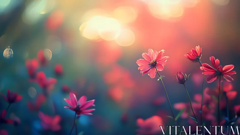 Shallow depth field cosmos gerbera daisies with advanced bokeh rendering