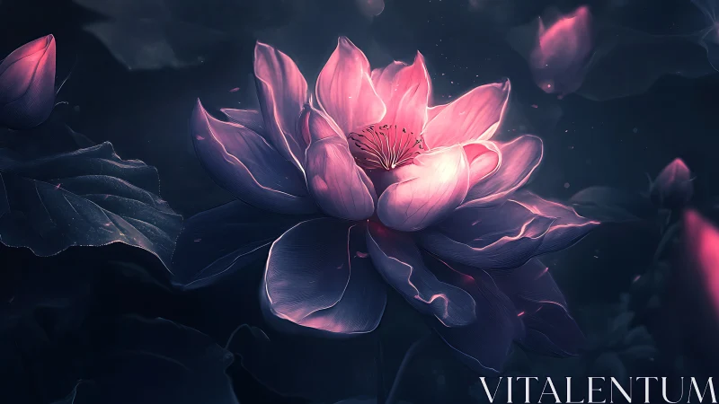 Ethereal Pink Lotus Blooming in Mystical Darkness