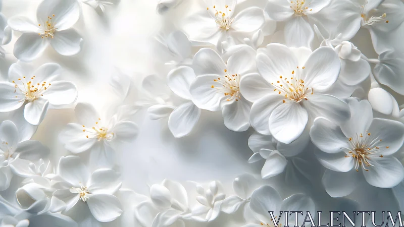 Delicate White Blossom Cluster with Golden Stamens and Soft Shadow Play