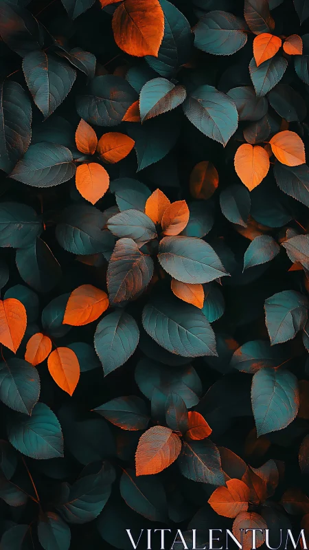 Contrasting teal and orange leaves form a dense foliage layer