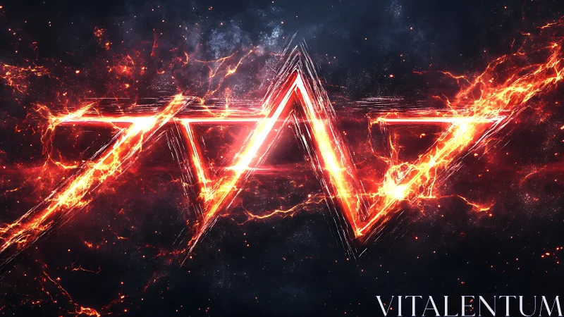 Blazing geometric letters carve fiery trails in space