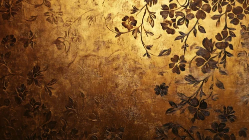 Gilded floral whispers curling across burnished twilight gold.