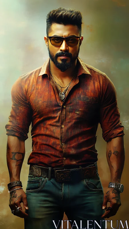 Stylized male figure in sunglasses and casual attire front view.