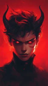 Brooding horned prince framed in volcanic crimson glare.