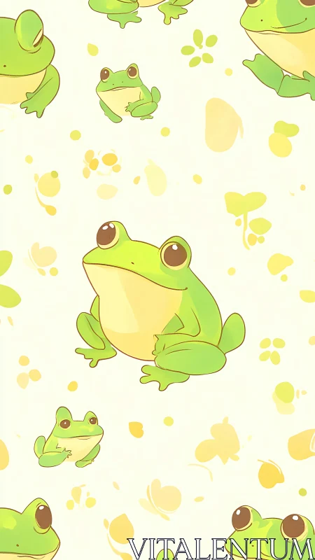 Anime frog pattern with soft pastel palette and vertical repeat.