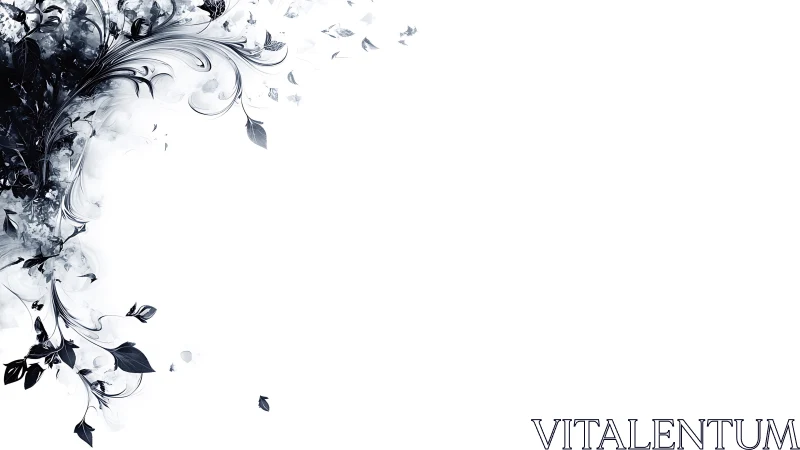 Black floral swirl illustration on white negative space.