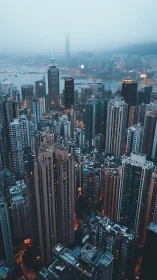 High-rise canyons glow while fog quietly swallows the harbor