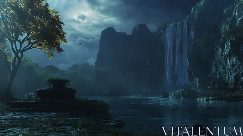 Moonlit waterfall canyon reveals a tranquil hidden sanctuary