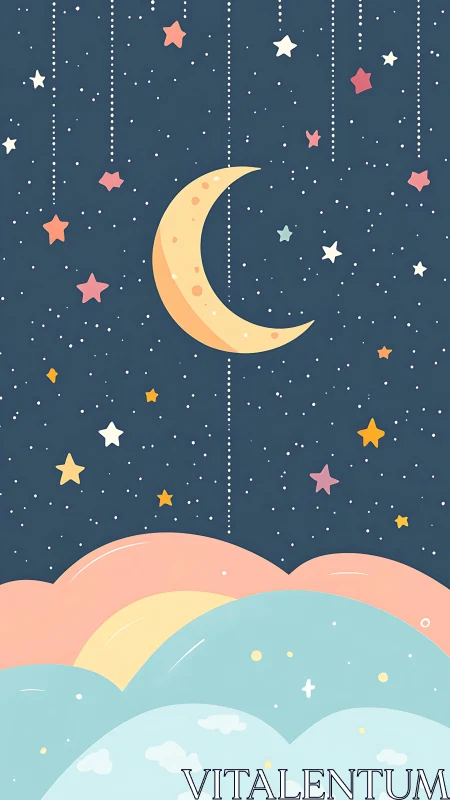 Moon swings above sherbet clouds in a sugar-sweet sky.