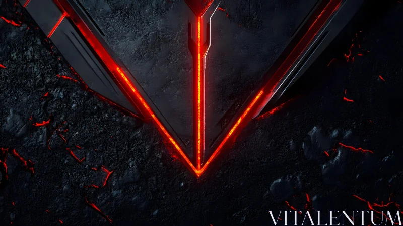 Futuristic red V-shaped emblem on dark textured background. Futuristic red V-shaped emblem on dark textured background.