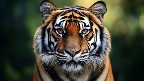 Majestic tiger stares ahead with piercing golden eyes