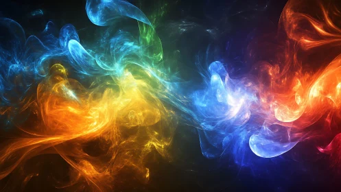 Vibrant swirling spectrum of abstract colored light forms.