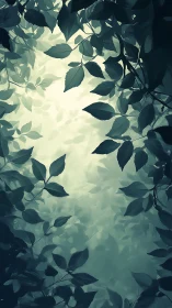 Leafy canopy silhouettes frame a bright diffuse sky opening