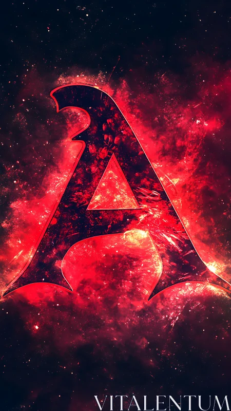 Red lambda symbol over cosmic textured background.