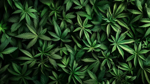 Layered cannabis foliage pattern with tonal green depth.