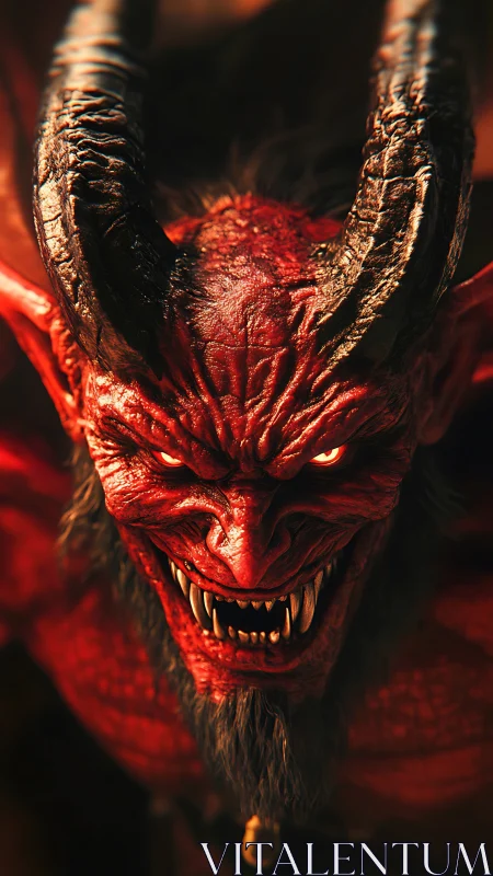 Hyperdetailed red demon portrait with horns and glowing eyes