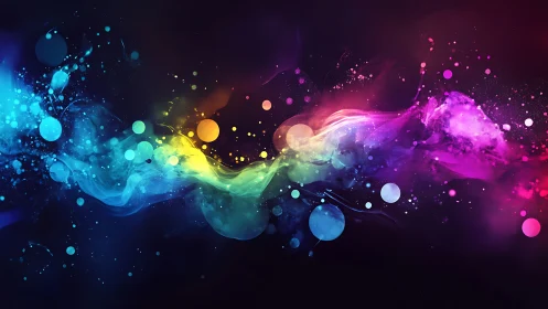 Colorful nebula-like light trail stretches across dark space