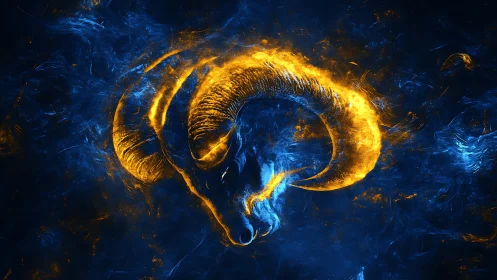 Energetic ram skull rendered in high-contrast plasma fractal field