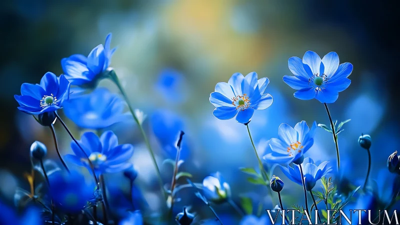 Blue flowers with shallow depth of field and blurred background environment.