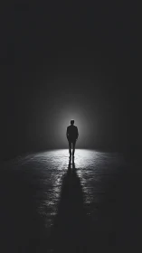 Silhouette of a standing person is centered against backlight