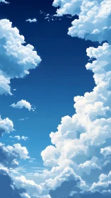 Vertical cumulus cloudscape under deep cerulean sky.