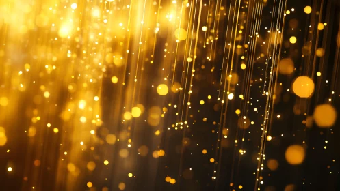 Glowing Golden Bokeh Lights with Abstract Light Streaks Background.