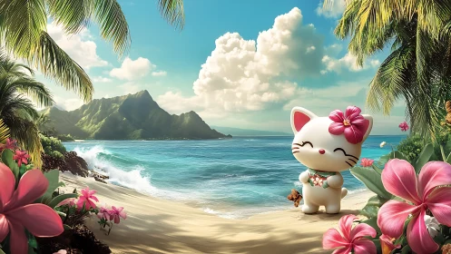 Hello Kitty Paradise Beach with Tropical Mountains.