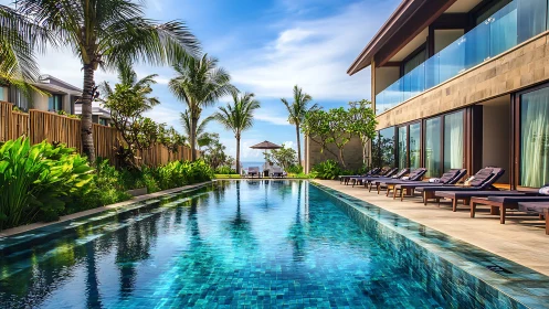Sunlit resort pool invites a calm, luxurious coastal escape