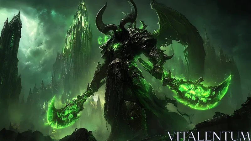 Dark horned warrior glowing with eerie green power.