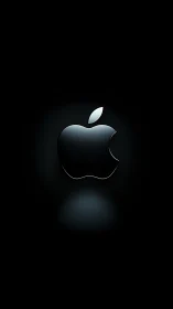 Glossy metallic apple emblem rendered on dark vignetted background