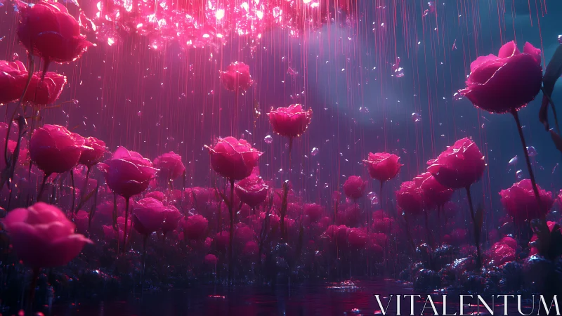 Volumetric Neon Rose Garden: Rendered Luminescent Floral Field