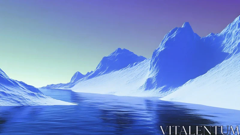 Cool blue ice mountains rise calmly beside a glassy fjord