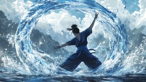 Water dancer summons a powerful swirling ocean circle.