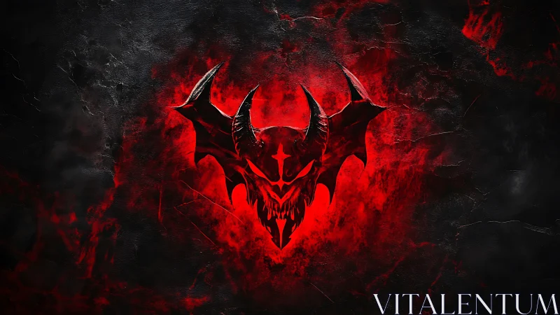 Crimson demon emblem blazing against a storm-dark void.
