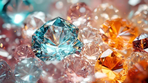 Radiant multicolored gemstones sparkle in a luminous cascade