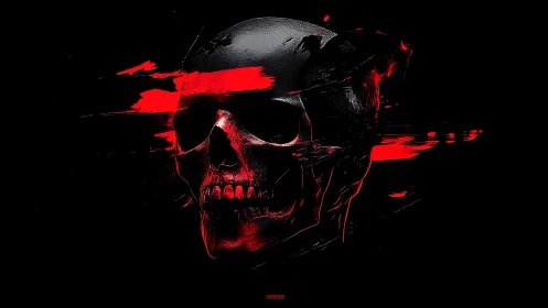 Shattered crimson skull streaked in violent digital motion.