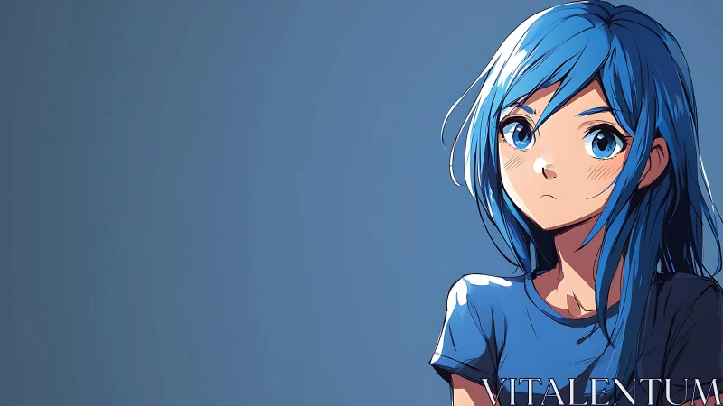 Blue-haired daydreamer drifting in a quiet sky of thought.