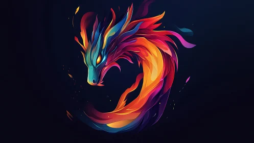 Flame-swirled dragon loops through neon midnight silence