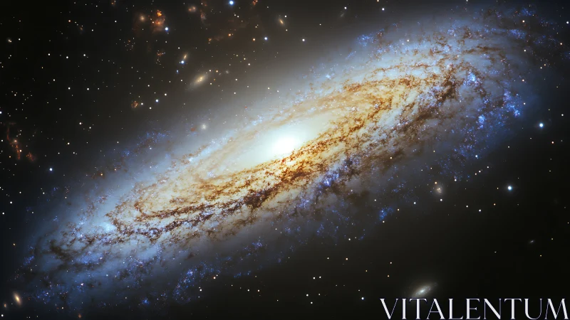 Spiral galaxy core with bright dust lanes and starfield.