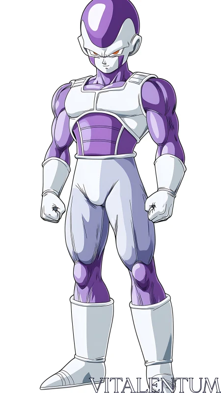 Armored purple alien warrior with stylized cel-shaded musculature