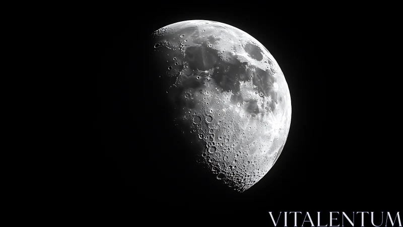First quarter Moon photographed in sharp lunar surface detail