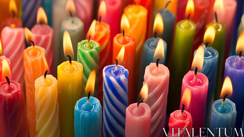 Multicolored Spiral-Textured Pillar Candles with Active Flame Display