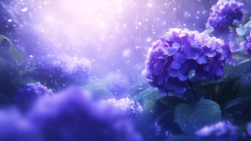 Purple Hydrangeas in Ethereal Bokeh Light.