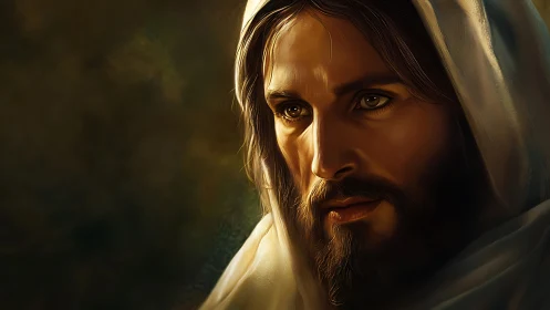 Sacred robed figure under warm cinematic side lighting.