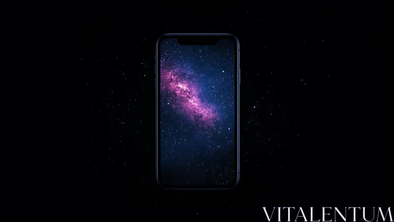 Pocket nebula phone portal cradling a violet starstream.