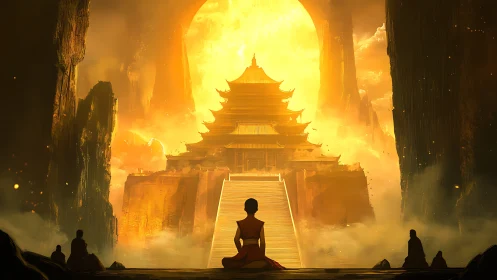 Digital painting of ascendant temple axis with solar gateway.