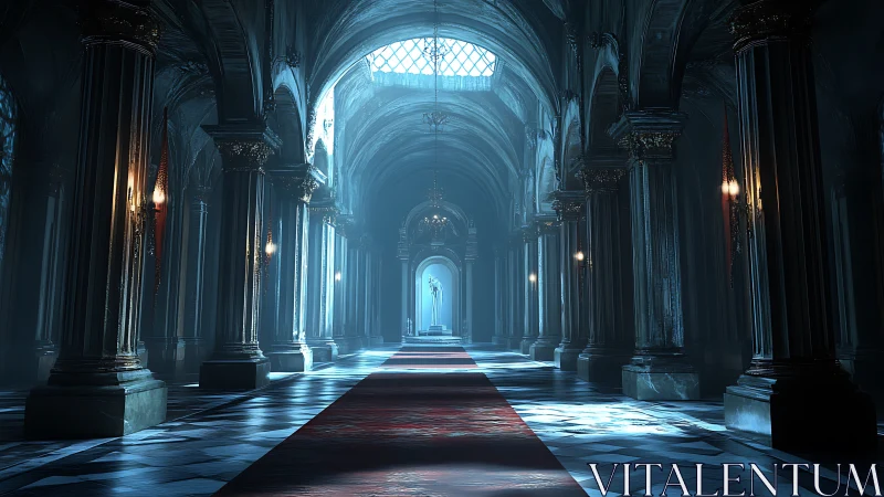 Axial-lit neoclassical hall with vaulted arches and throne focus.