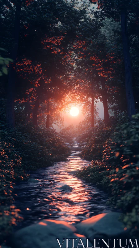 Forest Stream Glowing at Dusk.