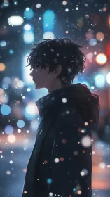Anime night portrait with urban bokeh depth of field profile.