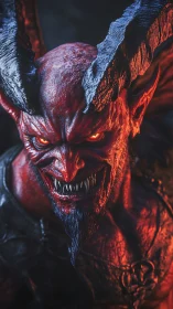 Horned infernal warlord in searing red rim light portrait.